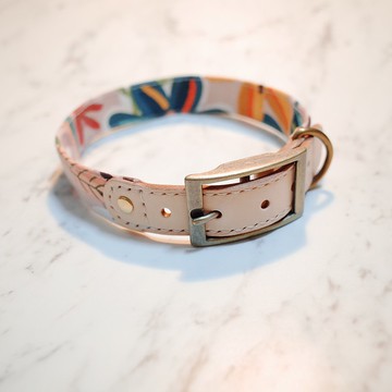 狗 L號 項圈 莫蘭迪 大葉森林 奶茶/藍綠 附鈴鐺 可上牽繩