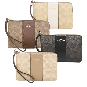 COACH 經典老花/素面皮革款單層手拿包 (多色可選)