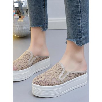 包頭半拖鞋女夏外穿2025新款網紗透氣漁夫鞋增高厚底涼拖女鞋休閑