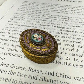 法國古董 微型馬賽克鑲嵌寶石填紫琺瑯銅鍍金小盒