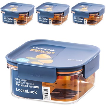 LocknLock Bisfree Modular Plus 方形密封容器 海軍藍  600ml正方形保鮮盒  4個