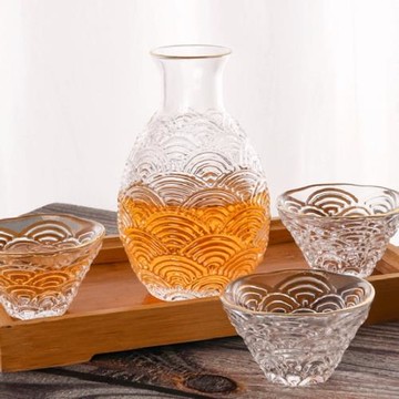 日式透明海浪紋玻璃小酒壺錘紋清酒白酒杯溫酒壺烈酒杯梅酒杯酒壺
