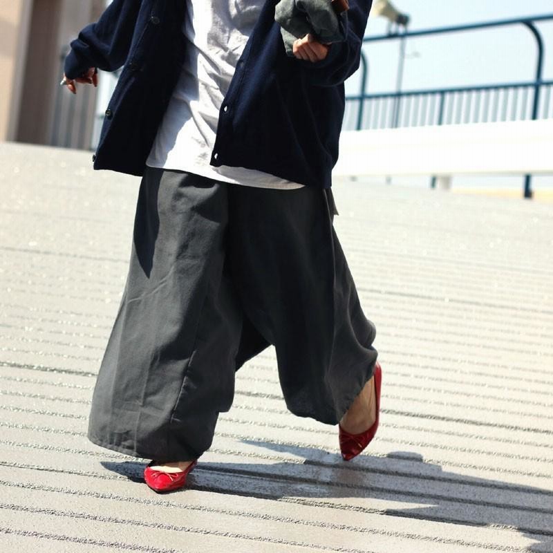 ブラック 袴パンツ ワイドパンツ アンクルワイドパンツ はかま