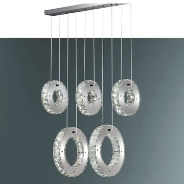 LED 不鏽鋼鏡面銀色水晶五環造型吊燈 C03-20-7036-1