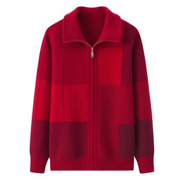 秋冬新款中老年羊絨衫女奶奶POLO領針織開衫保暖加厚拉鏈毛衣外套