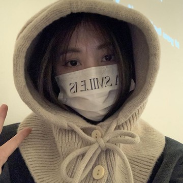 秋冬新款🏅韓國巴拉剋拉法帽子女冬季保暖帽子圍脖一體護耳情侶款毛綫針織帽套頭帽子 針織毛綫帽 圍脖帽子一體