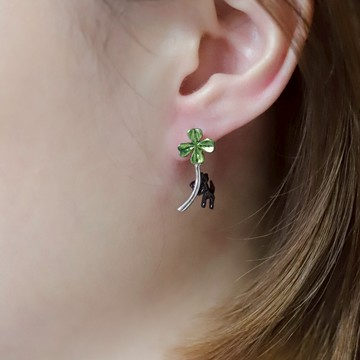 ｜OSEWAYA｜小花貓耳環 - 3入 可愛動物 貓咪 花 蒲公英 幸運草 珍珠 純鈦耳針 日本飾品 日本製造