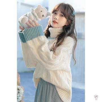 🔥店長新選🔥奶系軟糯風2023秋冬季溫柔系高領毛衣外套女寬鬆慵懶風高領針織衫 毛衣