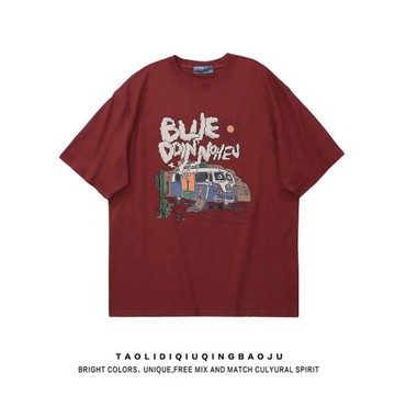 逃離地球美式復古趣味印花短袖T恤女潮牌寬松情侶休閑半袖體恤衫