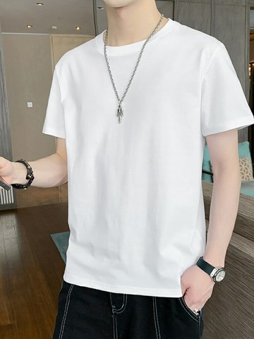 好康優選白色t恤男打底衫短袖衣服男款純白男士上衣內搭男生圓領純棉體恤