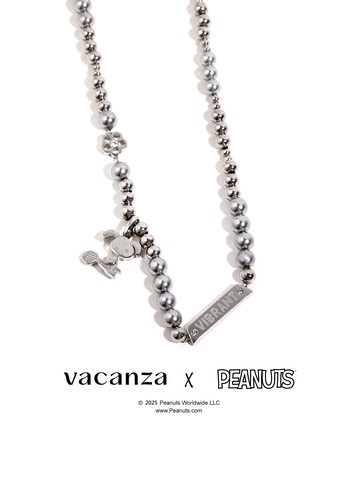 SNOOPY聯名｜充滿活力的史努比打網球・灰色珍珠純鋼項鍊