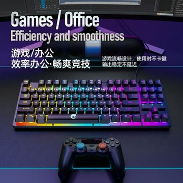 RAIKU雷魁K87有線鍵盤臺式機筆記本電腦通用RGB發光87鍵游戲鍵盤