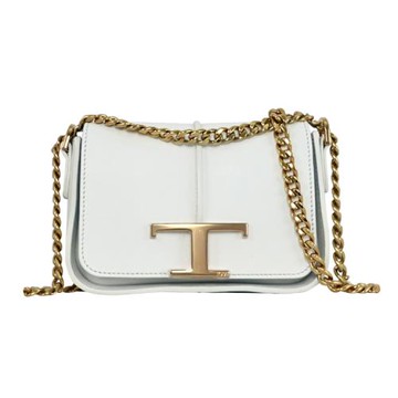 TODS T Timeless 金屬LOGO迷你翻蓋肩斜背鍊包.白