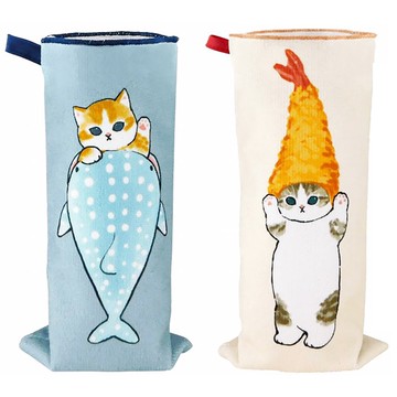 日本東亞金屬TOA@mofusand聯名插畫炸蝦鯊魚貓咪毛巾布保溫保冷杯套子53-305(長24.5公分;可作手帕)