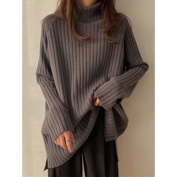 大碼高領毛衣女秋季加厚胖mm寬松慵懶風中長款內搭針織打底衫上衣