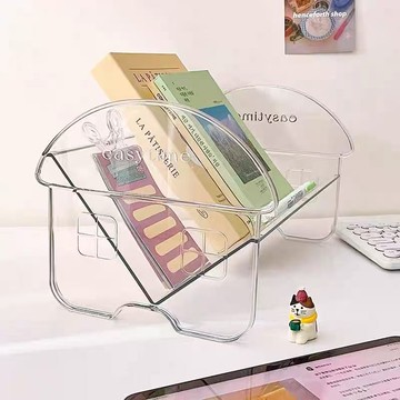 隔日到貨⚡書本收納架 書桌置物架 斜放置物架 桌面書架 桌上收納 桌面收納 透明收納架 書立架 書本收納 透明書立架