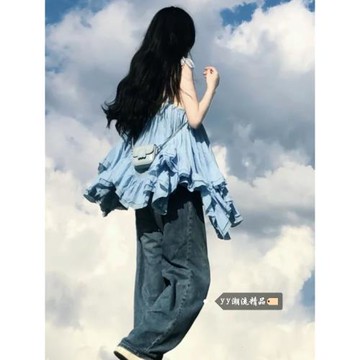 (免運)法式甜辣藍色掛脖吊帶背心女外穿冬季2025新款設計感小眾無袖上衣