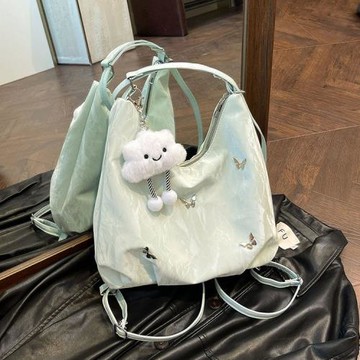 休閑軟妹大容量包包女2024新款時尚通勤雙肩后背包多用單肩水桶