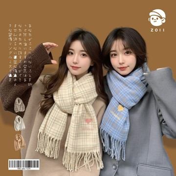 ZOII 佐壹| 愛心格子學院圍巾 保暖必備 圍巾 圍脖 禦寒 保暖 護耳帽 賞雪圍巾 保暖圍巾 保暖帽 #322002