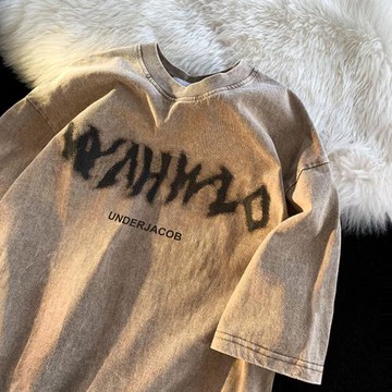 重磅t恤男美式復古水洗短袖夏季潮牌寬松半袖體恤設計感小眾上衣