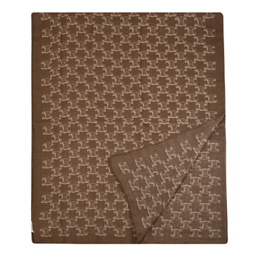 CELINE TRIOMPHE 經典印花羊毛混紡長圍巾/披肩.深棕色