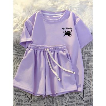 2025夏季新款女士寬松運動服套裝女休閑跑步短袖短褲小個子兩件套