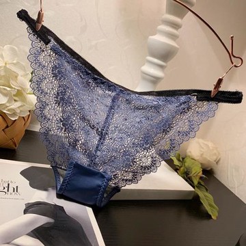 歐美細帶腰邊可調節蕾絲內褲女性感低腰透明透視少婦誘惑三角褲