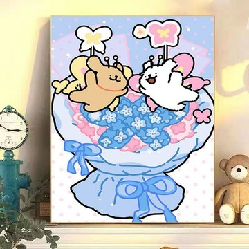 🌸臺灣出貨🎉線條小狗|diy數字油畫丙烯填充手繪手工兒童卡通減壓油彩塗色畫