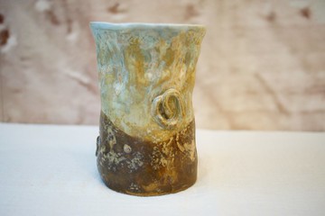 手捏陶 廣口花器  H13.5 cm 花入 花瓶 擺飾  家飾