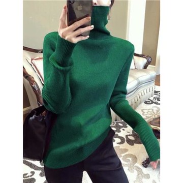 大碼打底衫女秋冬感墨綠色毛衣洋氣高領內搭毛線羊絨針織上衣