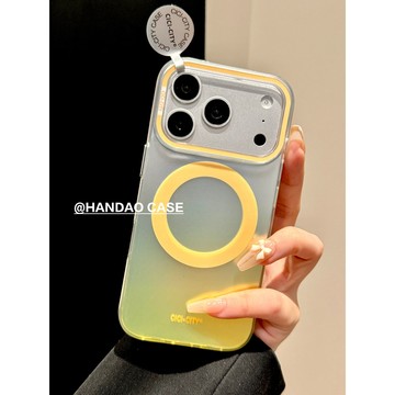 蘋果17pro手機殼暖陽黃漸變iphone17promax磨砂膚感磁吸殼iPhone16幻彩高級感15大孔防摔保護套