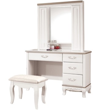 文創集 帝伊新古典白3.5尺固定式鏡台/化妝台組合(鏡台＋化妝椅)-104x40x167cm免組