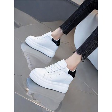 白色內增高女鞋2024新款厚底增高10cm秋季真皮小個子松糕跟休閑鞋