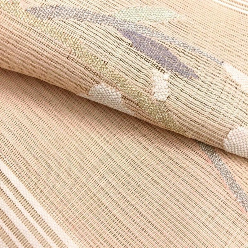 夏帯 名古屋帯 絽 花柄 薄生成色 O-2865