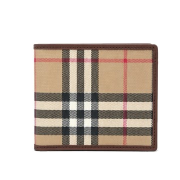 [平輸版]BURBERRY經典格紋8卡帆布對開短夾(典藏米色)真品平輸