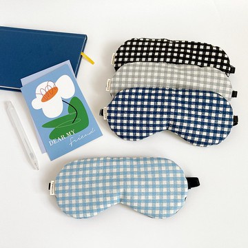有機棉手工眼罩 蠟筆風小格紋 純棉 附收納袋 可調整長度 格子
