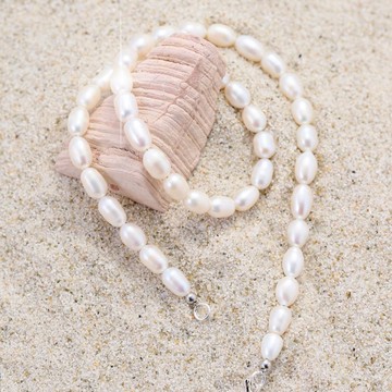 天然白色米型珍珠項鍊 7–8mm 銀色勾扣 經典雅緻 萬聖節禮物