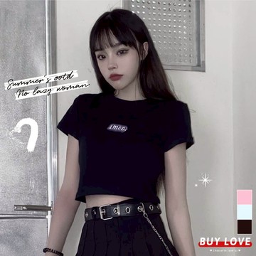 【買到戀愛】隔日到貨 露肚臍刺繡短版T恤 多色 T恤 短T 短袖 女上衣 女裝【FT9025】