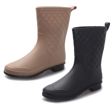 【白鳥麗子】36-42全尺碼雨靴 小香風菱格紋中筒靴 店長推薦