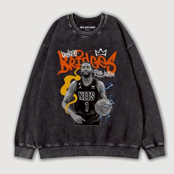 Mikal Bridges  NBA球星 做舊水洗純棉大學T 男女衛衣 台灣製