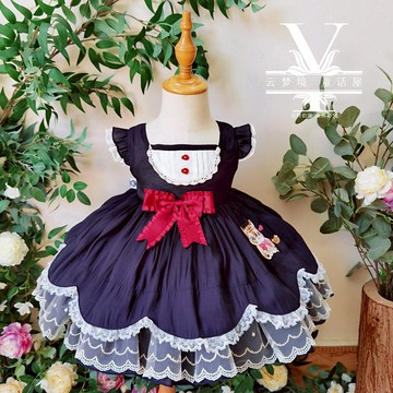 春夏藏青吊帶女仆裙可愛老虎洛麗塔連衣裙女童西班牙公主裙寶寶生