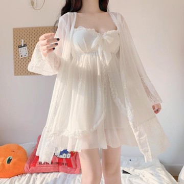 超舒服☁️春夏新款公主風甜美家居服 帶胸墊睡裙 收腰打底單肩帶睡裙兩件套裝 女睡裙 吊帶睡裙 睡衣裙