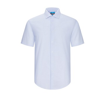 免熨防皺彈性條紋短袖上班襯衫/男孩藍色 | 5113108270