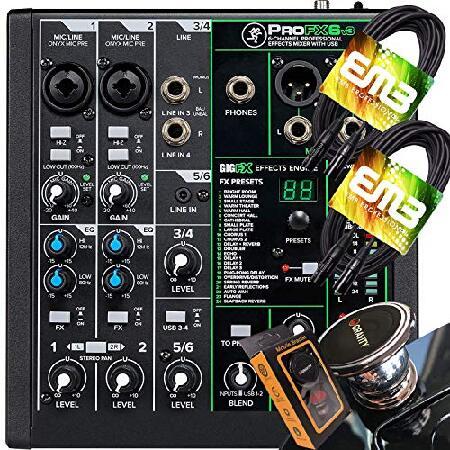 Mackie ProFX6v3 6-Channel Mixer with USB and Effects with Pair of EMB XLR Cable and Gravity Magnet Phone Holder Bundle, (2)