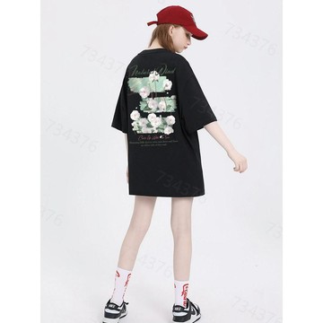 當天出🚀韓系山茶花印花短袖女 夏季流行上衣 加大碼寬鬆衣服 下半身失蹤 純棉透氣棉t T恤 短板上衣 短t 涼感t恤