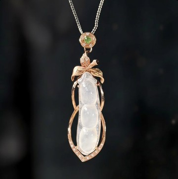 【福壽】冰種翡翠福豆項鍊 18K金鑽石 | 天然緬甸玉A貨翡翠 |送禮