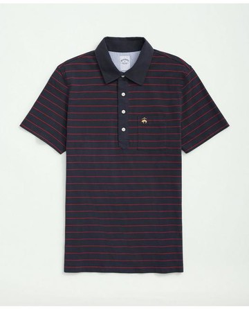 Brooks Brothers Men's Peached Cotton Striped Vintage Polo Shirt | Navy | Size Large