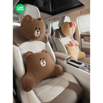 布朗熊冬季汽車腰靠護腰開車腰托靠墊車載車內靠枕可愛頭枕套裝