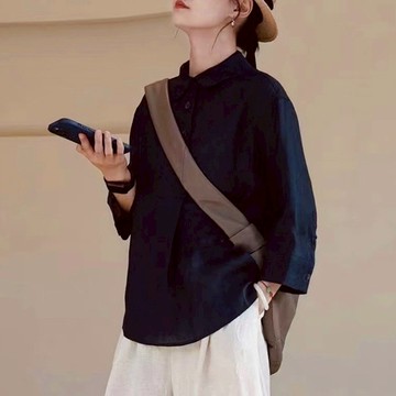 翻領半開襟亞麻襯衫上衣964972