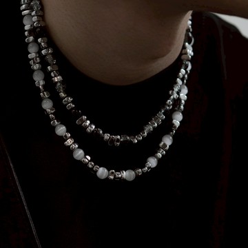 ☆LimeLight☆ 冰裂 石頭 不規則 碎銀 Y2K 復古 貓眼石 圓珠 飾品 鈦鋼 項鍊 ACC-C11016